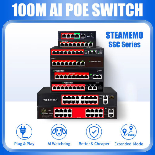 POE Switch 48V Active POE Network Switch 90W Power Supply Ethernet 10/100Mbps - 第 1/20 張圖片
