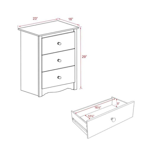 Sonoma White 3-Drawer 23 in. W Traditional Nightstand Side Table, Night Stand Be - Picture 2 of 7