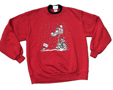 Vintage 90s Morning Sun Whitton Graphic Christmas Birds Sweatshirt Red Jerzees L