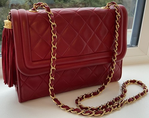CHANEL vintage Trapuntato Pelle Di Agnello Rosso CC Nappa Spallina Borsa |  eBay