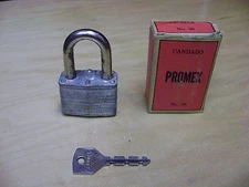 CANDADO PROMEX NO. 36 RARE Vintage Padlock Lock WITH KEY NOS