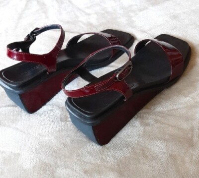 Vintage 90's Sandal Reaction By Kenneth Cole Wedge Shoes Maroon Square  Toe