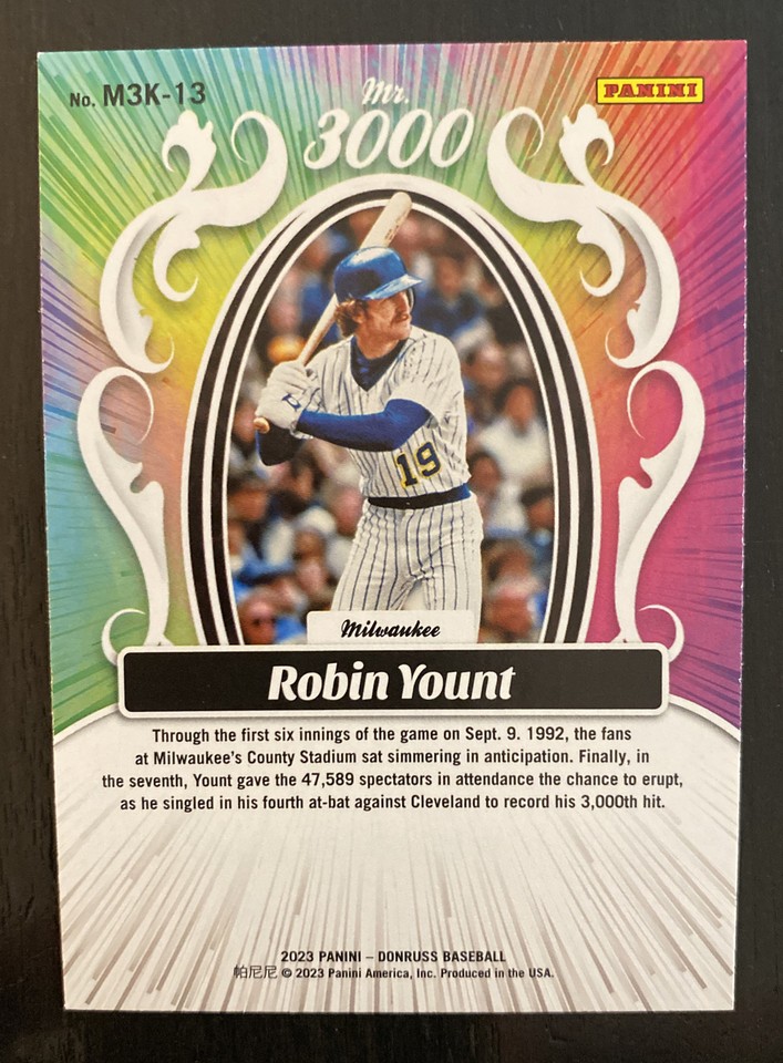 2023 Donruss Robin Yount Mr. 3000 Rapture Parallel Insert Card #M3K-13 ...