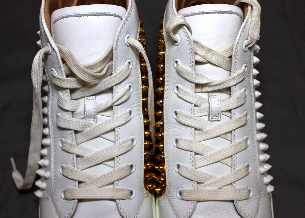 Christian Louboutin Men High-cut Sneakers Spikes White & Gold 45