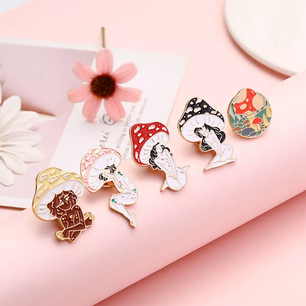 Mushroom Enamel Pin Brooches Cute Cartoon Mushroom Girl for