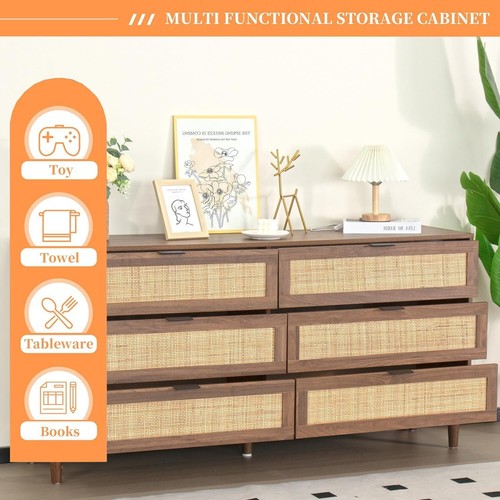 Rattan Dresser TV Stand for Bedroom with 6 Drawers 59.06'' Long Dresser - Picture 11 of 41