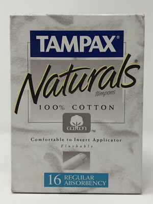 (1) Vtg 1996 Tampax Naturals REGULAR ABSORBENCY 100% Cotton 16ct Sealed