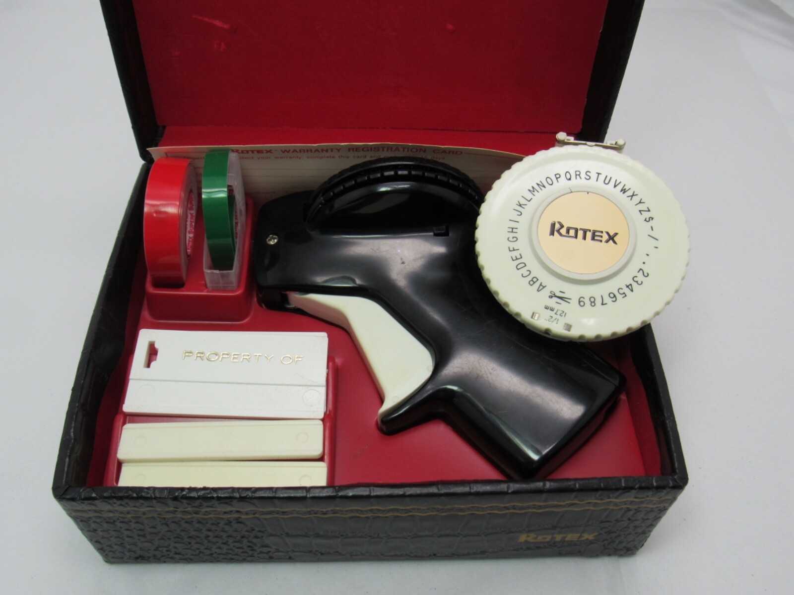 Vintage Rotex Label Maker Handheld Vintage USA Black w/ Extra Letter