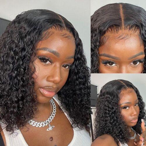 Bob Lace Wig Deep Water Curly Wave Human Hair Wig Natural Hair Short Closure Wig - Picture 4 of 18