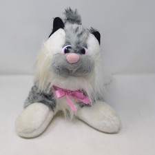 Vintage Tonka Pound Puppies Purries Plush Cat Black White Gray Pink Nose and Bow