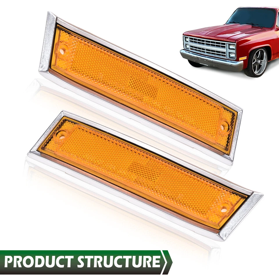 Pair Front Signal Side Marker Lights Amber Fit For 81-91 GMC Chevy Pickup Truck - Image 2 of 4