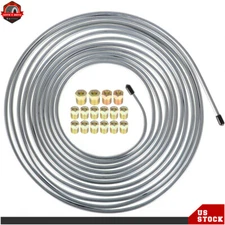 1/4 OD 25ft Coil Roll & 16× Tube Nut Fittings Brake Line Tubing Kit Zinc Steel