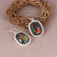 Designer Crown Dazzle Earrings Solid Sterling Silver Aurora Opal Gift For Friend
