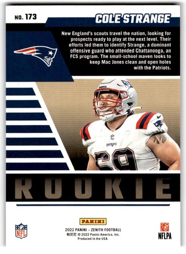 2022 Panini Zenith Cole Strange Rookie #173 New England Patriots - Picture 2 of 2