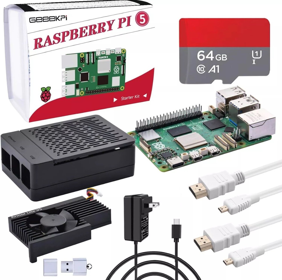GeeekPi for Raspberry Pi 5 8GB Starter Kit, with 5 Board, 5 Case