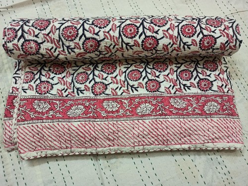 Indian Unique Kantha Hand Block Print Handmade King Size Bedspread Quilt pink - Picture 7 of 13