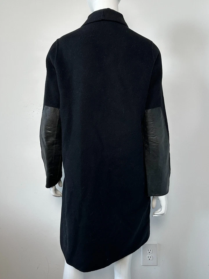 Abrigo Suéter Chaqueta Vince Mezcla Lana Cuero Recortado Coche Negro Talla XS Foto 3 de 4