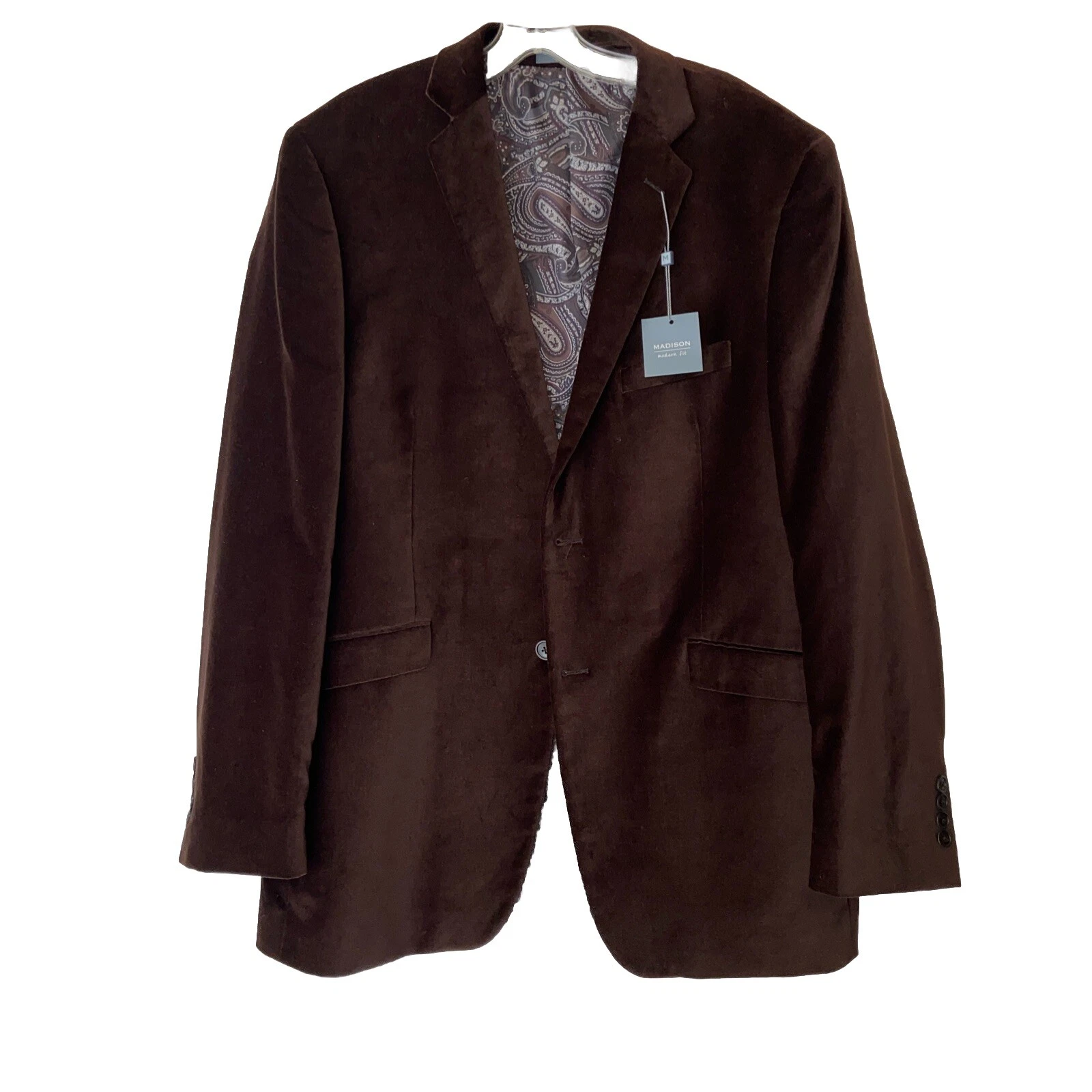 $175.00 NWT Madison Morden Fit Male Jacket SZ 42L Brown Paisley Lining! Vented