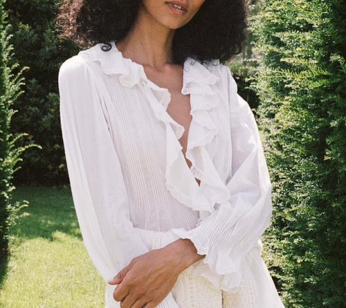 Women Doen V-neck Ruffle Long Sleeve Shirt Top - Picture 17 of 18