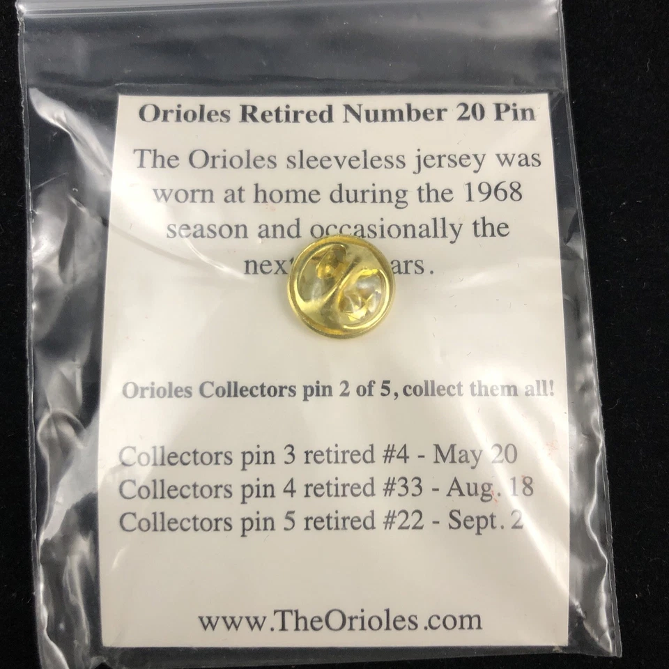 Prendedor Two Orioles retirado número 20 Frank Robinson recuerdo solapa sombrero chaqueta prendedores Foto 4 de 4
