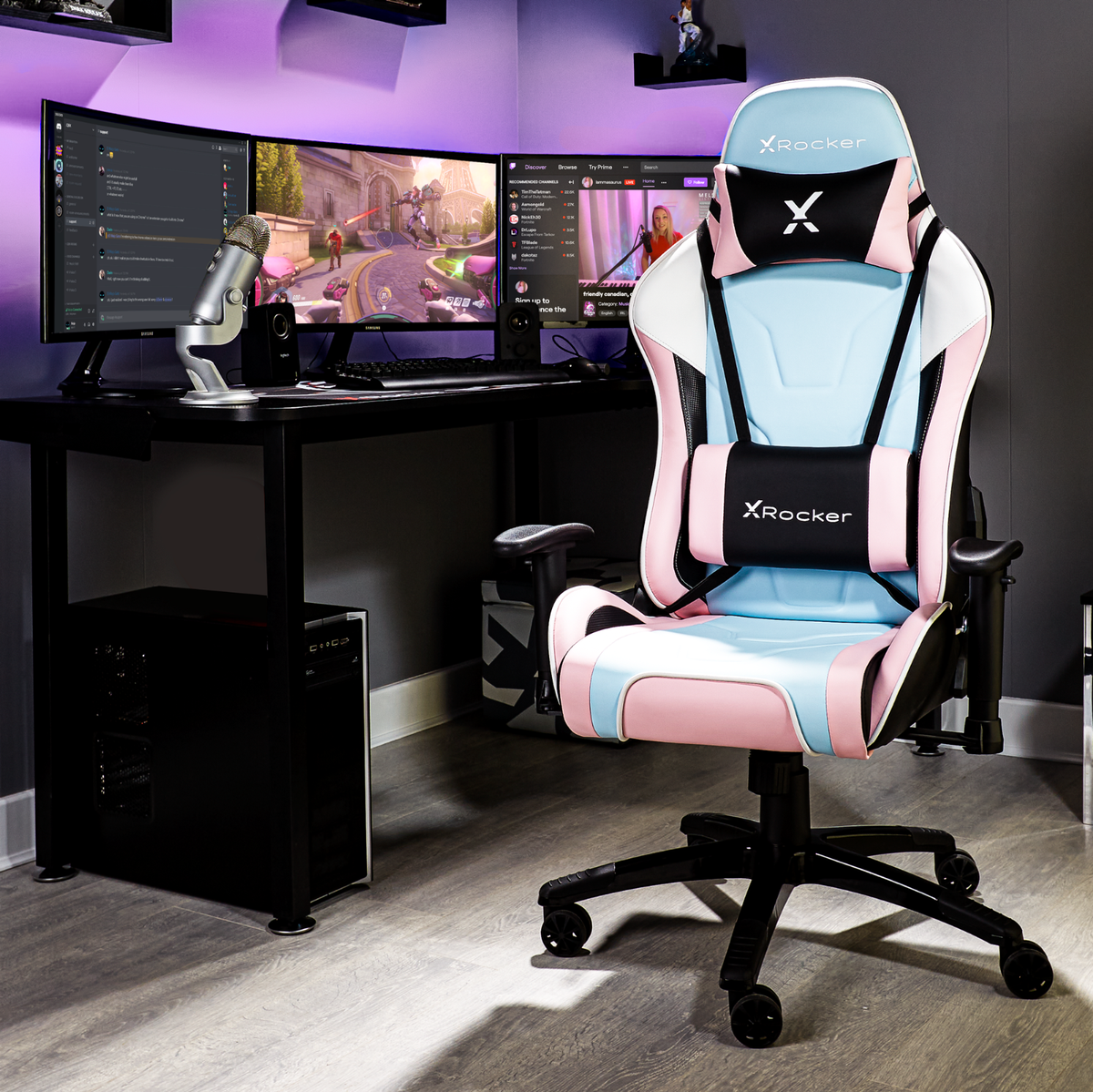 X ROCKER Agility PC Office Gaming Chair, Lumbar Neck Support BUBBLEGUM  Edition