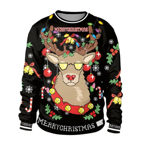 Women Men Christmas Ugly Sweater Fashion Xmas Pullover Jumper Party T-Shirt Tops - Picture 42 of 52