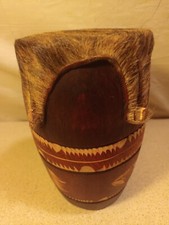 Drum small traditional African skin carved 16cm