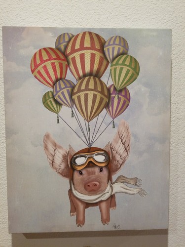 Fab Funky flying pig with balloons Canvas Print 20"×16" inches  - Bild 1 von 9