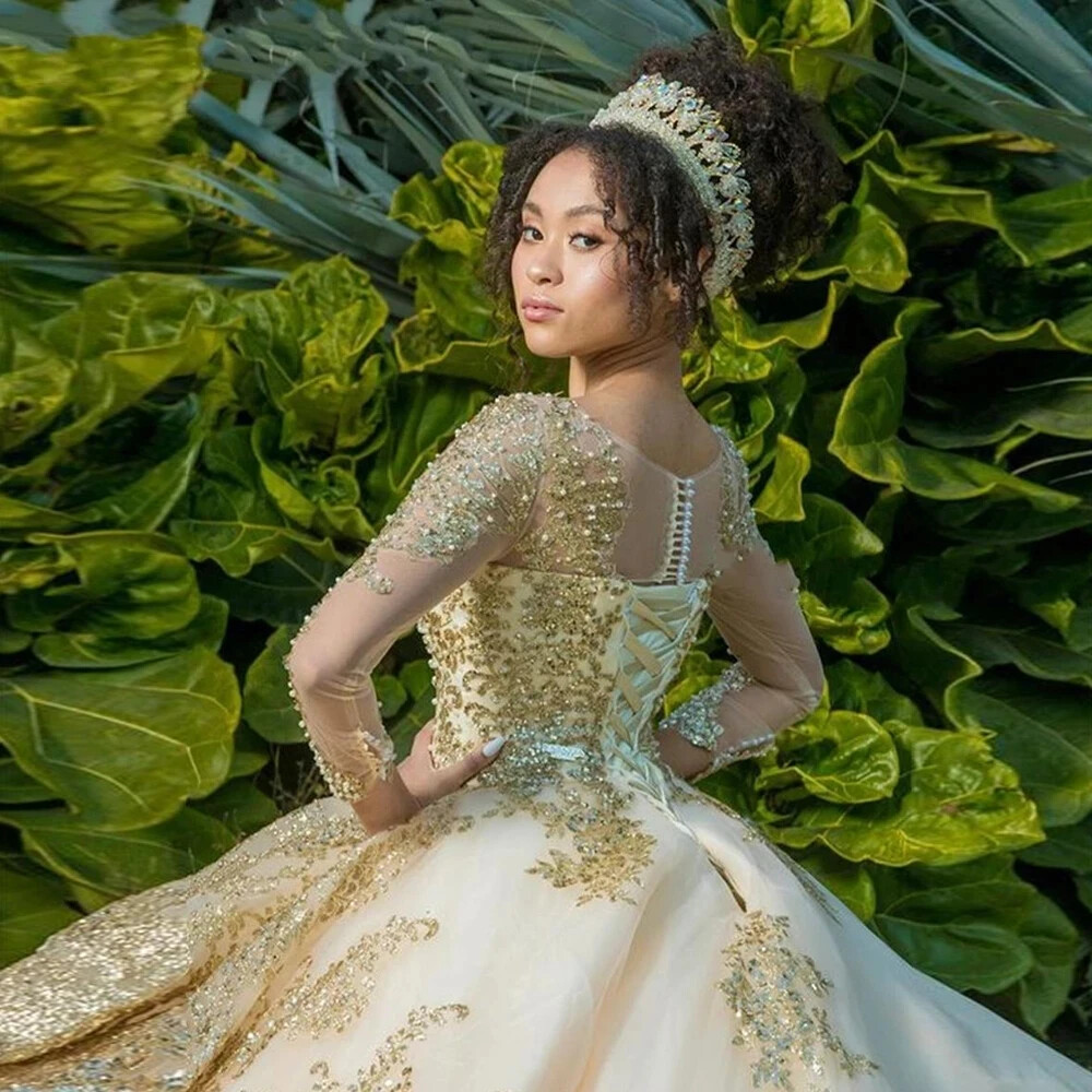 gold dresses for sweet 16 court Off Shoulder Gold Quinceanera Dresses Lace Sweet 15 16 Dress Custom Size / Gold main image 0