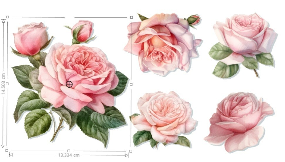 5 x Watercolour Rose Stickers Decals Transfers Self Adhesive
