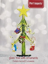 NEW Pier 1 One ART GLASS CHRISTMAS TREE With 12 Mini Ornaments 5” NIB