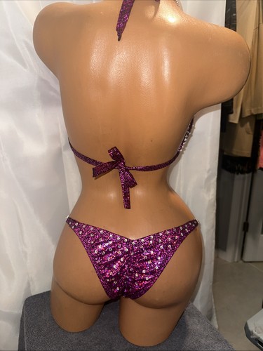 NPC competition Bikini posing suit Purple hologram 34DDD Cup Small Bottom - Picture 5 of 5