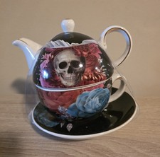 Grace Teaware Tea for 1 Black Rose Skull Stac...