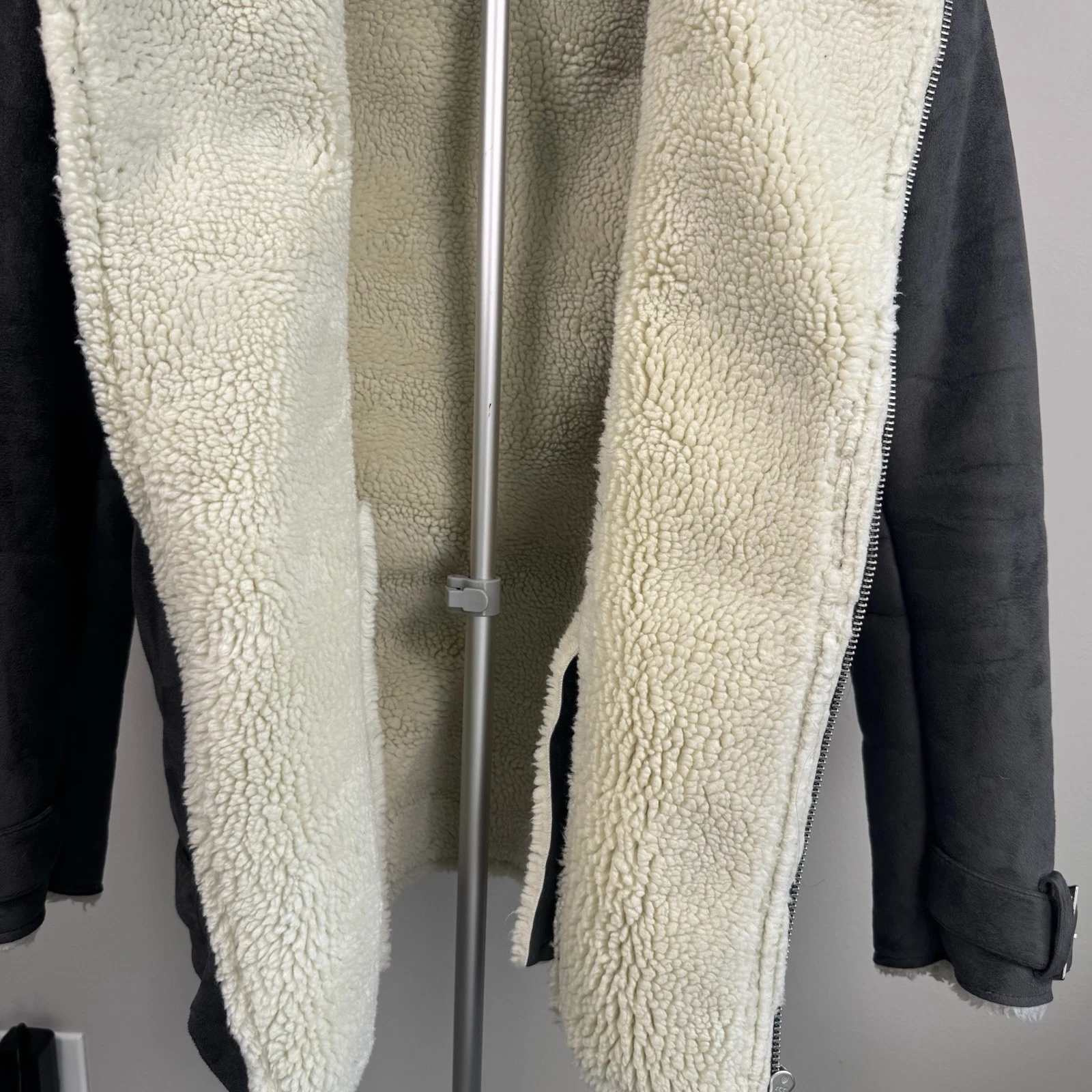 Topman Gray Faux Shearling Jacket Coat - Men's Size Small -  Zipper Closure image 13
