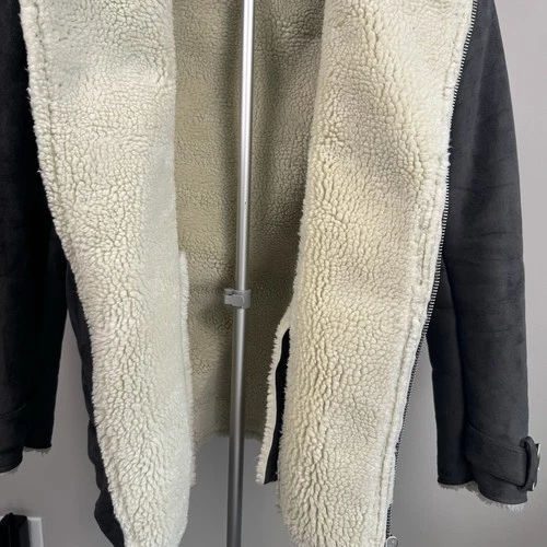 Topman Gray Faux Shearling Jacket Coat - Men's Size Small -  Zipper Closure image 13