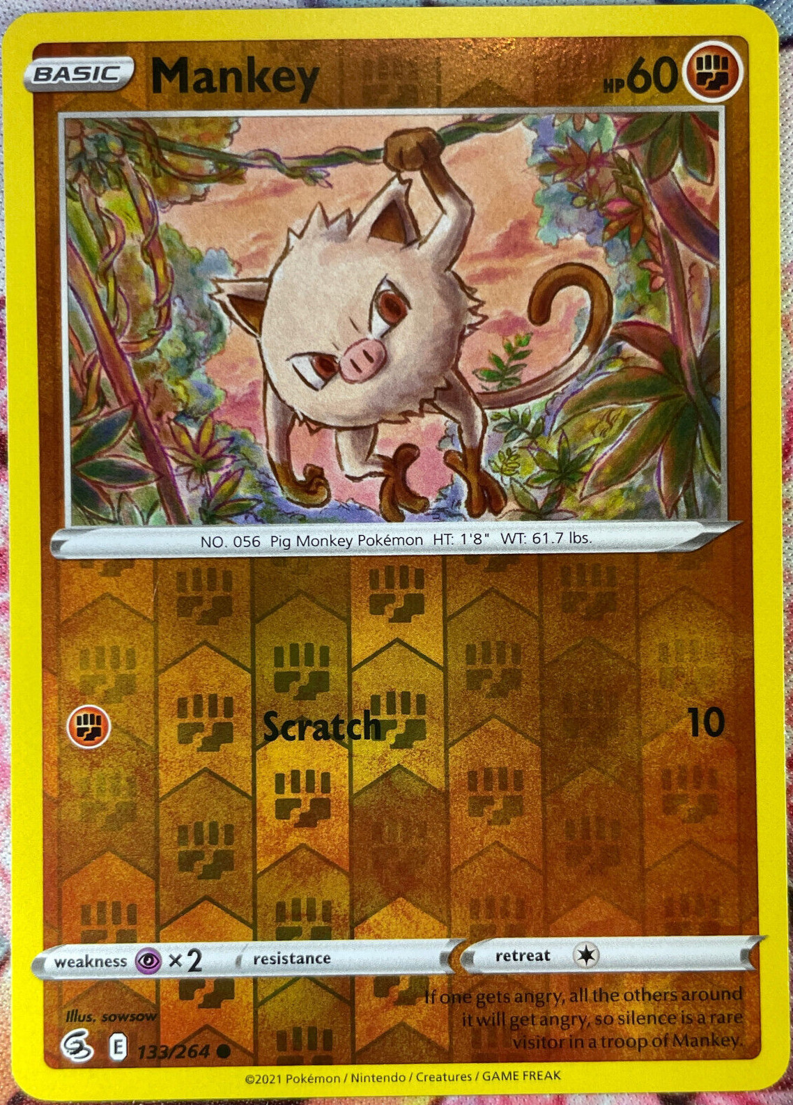 Mankey Reverse Holo - 133/264 - Fusion Strike Pokemon 2021