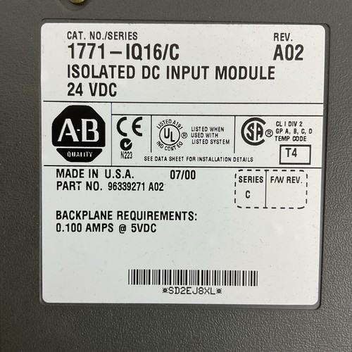ALLEN BRADLEY 1771-IQ16 SERIES C REV A02 ISOLATED DC INPUT MODULE 24VDC - Picture 2 of 7