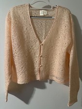 Vintage Victoria's Secret Peach Button Cardigan Sweater Gold Label Open-Weave M