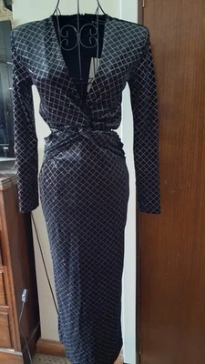 ZARA Black Glitter Twist Front Maxi Evening Dress - Long Sleeve - Size M/L - Image 1 of 4