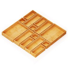SpaceAid 14Piece Bamboo Drawer Organizer Storage Boxes Set, Wood Tray Junk Dr...