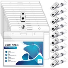 100 Sets Badge Holders and Metal 100 x 85 mm / 3.94 x 3.35 inches, Clear
