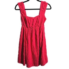 Y2K Hot Pink Eyelet Babydoll Mini Dress Coquette Milkmaid Y2K Square Neck S P