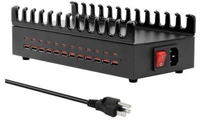 300W Charging Station for Multiple Devices, 24 Port USB C Fast Charging Station