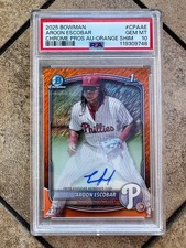 Aroon Escobar 2025 First Bowman Chrome Orange Shimmer Prospect Auto /25 PSA 10
