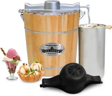EIM402 4 Qt Electric Ice Cream Maker Vintage Wood Bucket w/ Bonus Hand Crank – O