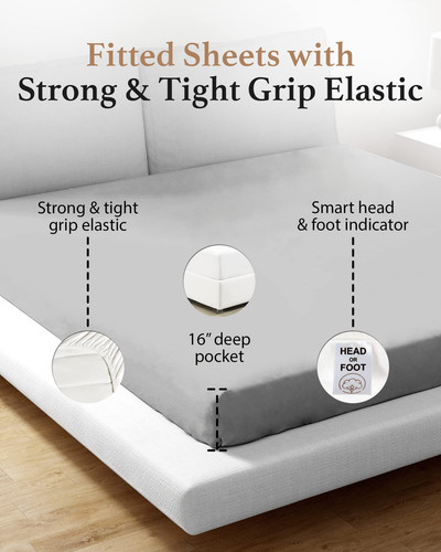 King Fitted Sheet Only Deep Pocket 16 Inch - Soft 800 TC Fitted Bed Sheets, S... - Bild 4 von 7