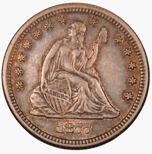 1877 S Seated Liberty Quarter 25C AU+ Toned
