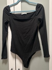 Reformation Gaia Bodysuit Black Ribbed Long Sleeve Women s Size L
