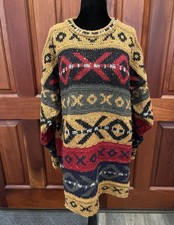VTG GAELTARRA Ireland NORDIC MENS SZ L 100 WOOL Chunky SWEATER GEOMETRIC