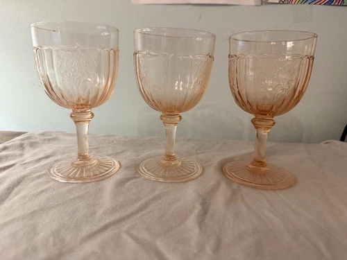 Set of 3 Mayfair Pink Open Rose Depression Glass Water Goblet 5 3/4in tall